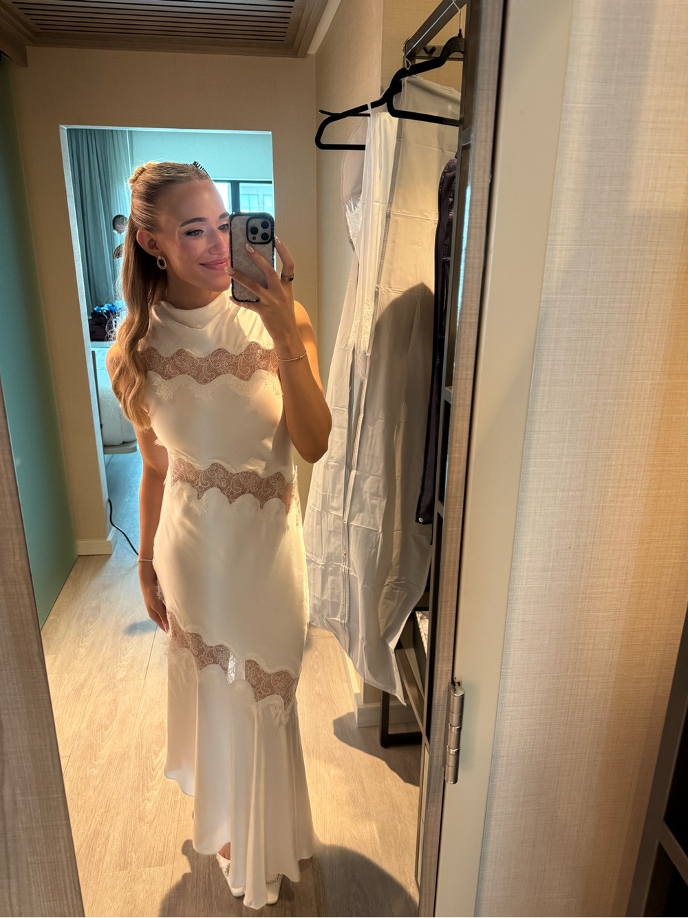 Shona Joy White Maxi Dress with Lace Trim - Picture 3 of 4